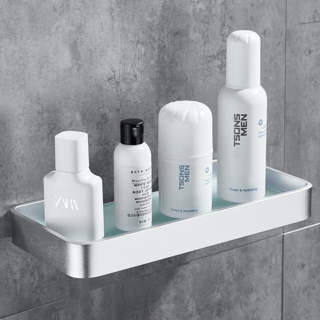 Detalle de DUFU mensola bagno adesiva per doccia senza foratura in vetro temperato e alluminio spaziale (25 cm) argento