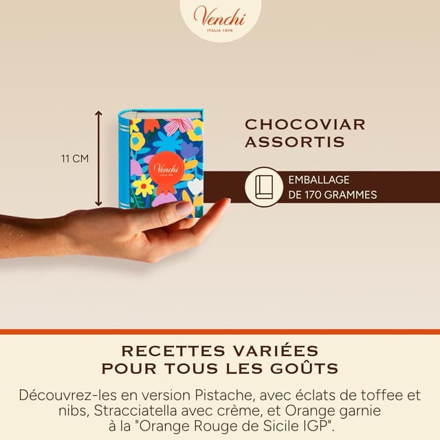 Detalle de Venchi Mini Livre en métal avec 6 chocolats Chocoviar assortis (117 g) – Collection Printemps Teresa Rego