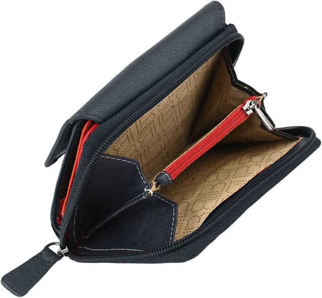 Detalle de Portefeuille femme Laura Biagiotti en cuir véritable – intérieur multicolore, spacieux avec boîte cadeau