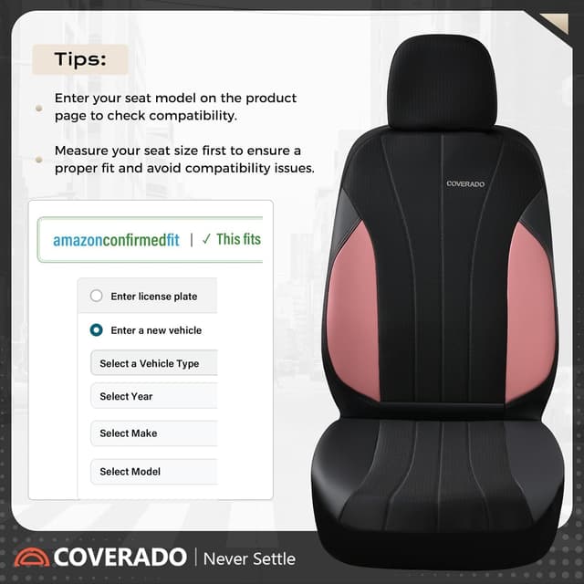 Detalle de Coverado 5-Seat Luxury Car Seat Covers (Full Set) in Pink