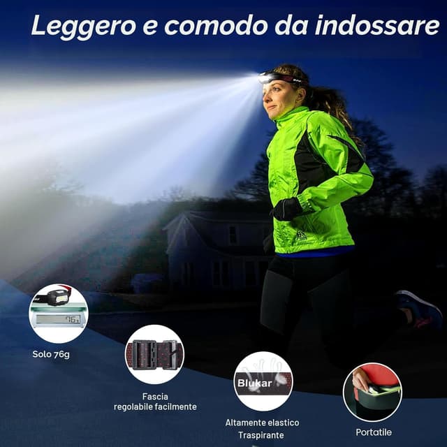 Thumbnail 6 de Blukar Torcia Frontale LED ricaricabile 2000 lumen con sensore movimento e IPX5