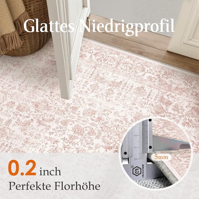 Thumbnail 6 de HUGEAR Vintage Pink Low Pile Washable Non-Slip Area Rug 180x270cm