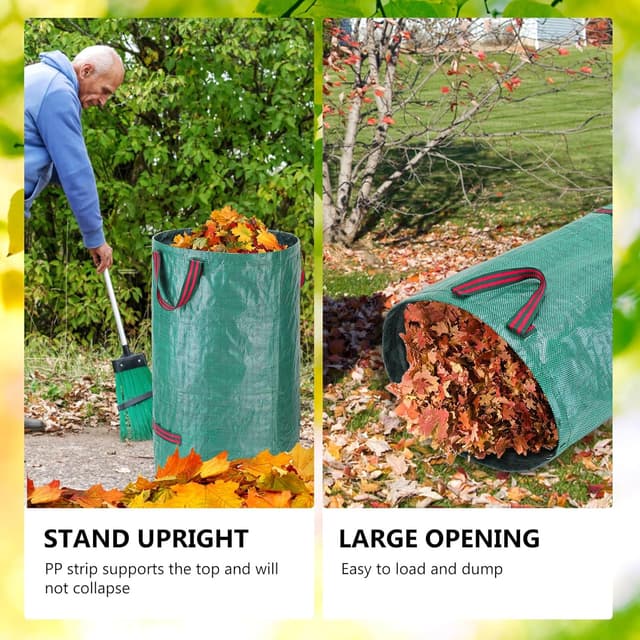 Detalle de Heavy Duty Garden Waste Bags with Handles (2x 500L + 1x 120L) – Reusable Waterproof Yard Sack