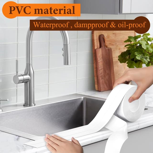 Detalle de Fixmend 3 Rolls Bath Sealant Strip Self-Adhesive Waterproof Tape (126in, White) with Sealing Tool