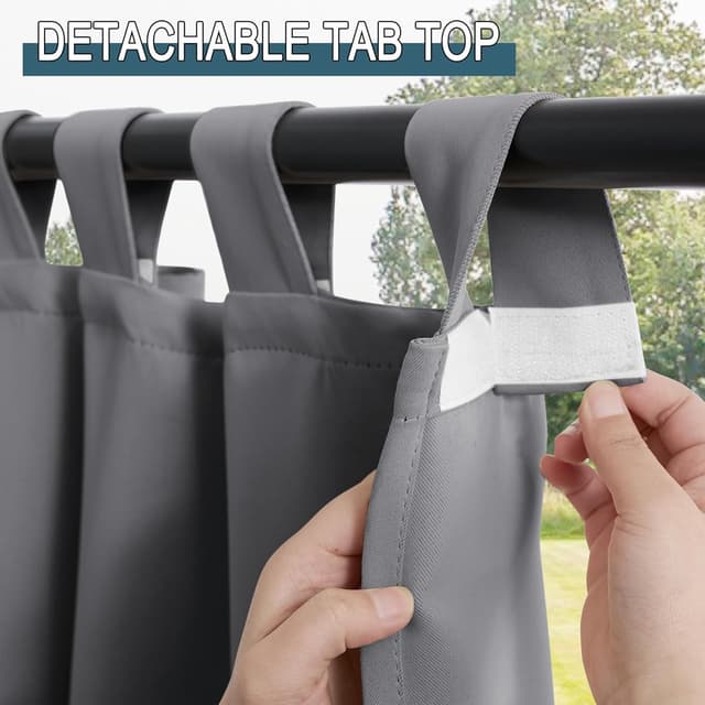 Detalle 2 de PONY DANCE Terrasse Vorhänge Outdoor (4er-Set) mit abnehmbaren Schlaufen, Grau – 213 x 132 cm