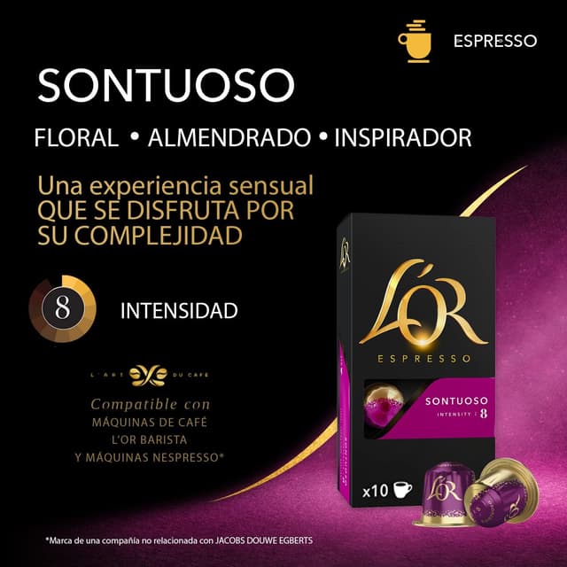 Detalle de L'OR Espresso Cápsulas Sontuoso ☕️ 200 Unidades Para Nespresso