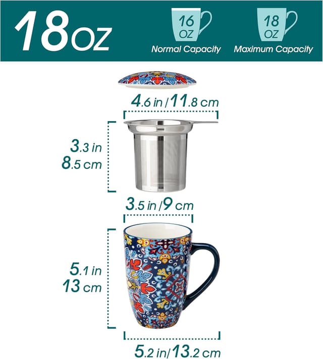 Detalle 2 de vancasso Ceramic Tea Mug with Infuser and Lid (18 Ounce) — Royal-Crimson Flourish