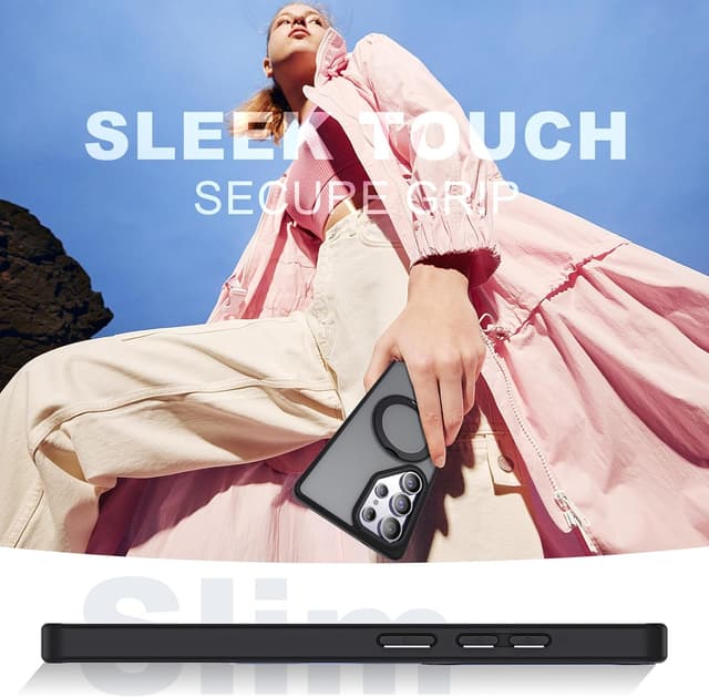 Detalle de Zalinbo for Samsung Galaxy S25 Ultra Case with 360° Rotatable Magnetic Ring Stand (Mag-Safe Compatible) - Black