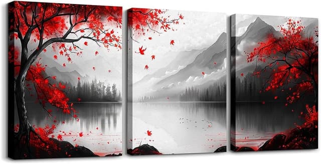 Thumbnail 6 de Homewish 3 Piece Red Maple Leaves Canvas 12x16in