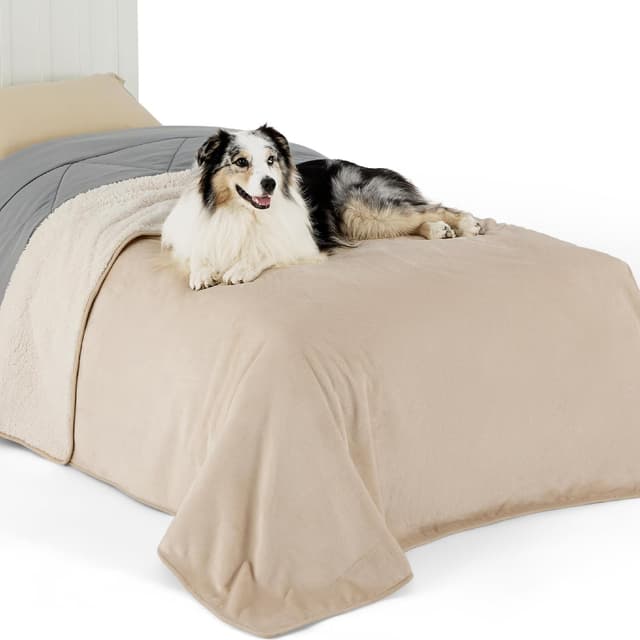 Detalle de Lesure wasserdichte Hundedecke (XL) 152x203 cm, cremefarben – aus Sherpa-Fleece und Flanell-Fleece, waschbar