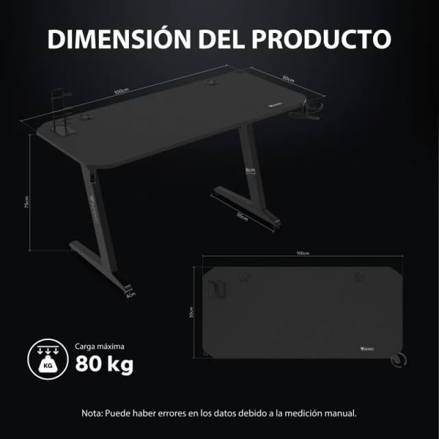 Detalle 2 de Sense7 Nomad Basic mesa gaming ergonómica 100x50 Negra