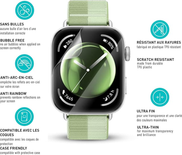 Detalle de smartect Protecteur d’écran TPU pour Huawei Watch Fit 3 (lot de 3, transparent)