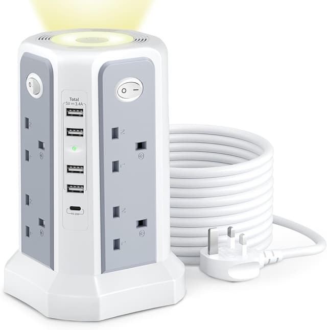 Detalle de Tower Extension Lead 8-Way 13A 3250W, 5 USB Ports đ
