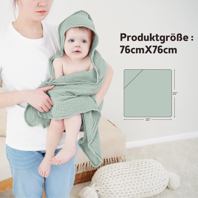 Detalle 2 de Susurration Baby Handtuch mit Kapuze – 4-lagig aus Musselin-Baumwolle, 2er-Set