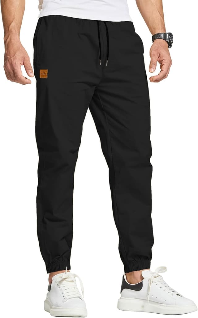 Detalle de JustSun Cargo Jogger Chino Trousers for Men with Elastic Waist, Drawstring and Pockets
