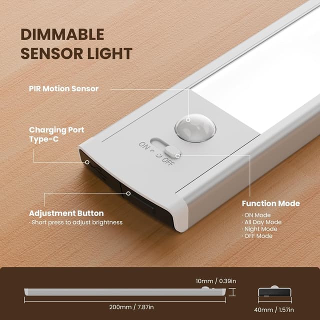 Detalle 2 de TANSOOL+ 20cm Under-Cabinet Kitchen Lights (2-pack) with Motion Sensor, USB-C Rechargeable LED