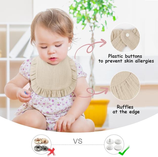 Detalle de Vicloon Baby Lätzchen (3er-Set) – weiche Musselin-Halstücher mit Druckknopf für 0–36 Monate