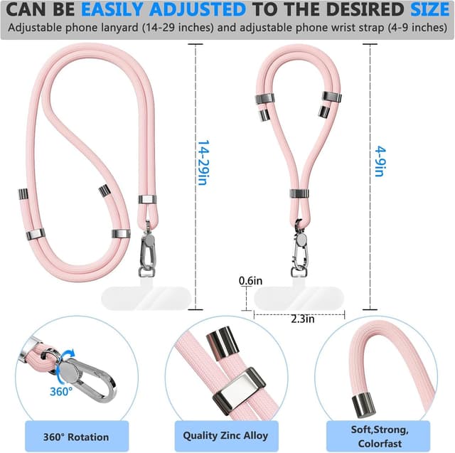 Detalle de joremx 2-teiliges Handyband universal (Handykette) mit verstellbarer Länge – rosa