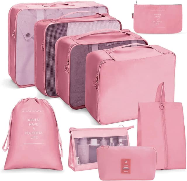 Detalle de OSDUE Organizer Valigia da viaggio con sistema di cubi (9 pezzi) in nylon, set rosa