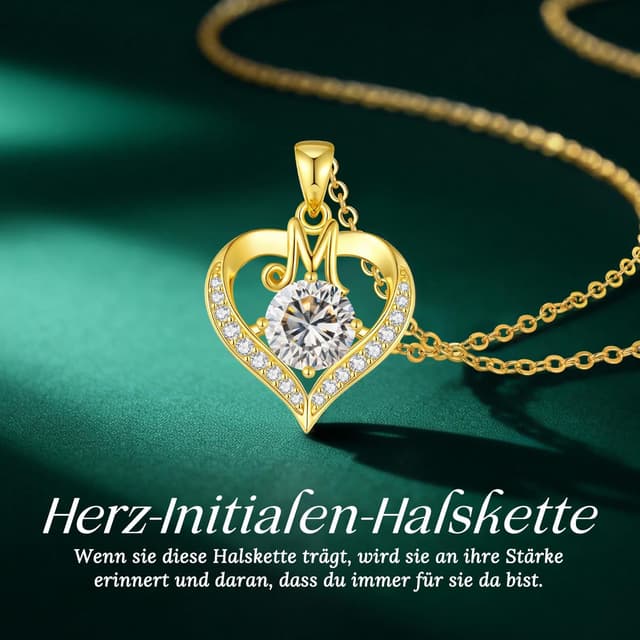 Detalle de LOUISA SECRET Damen Halskette mit A–Z Initialen und Herz-Anhänger, 18K vergoldet – personalisiertes Schmuckgeschenk