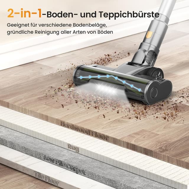 Detalle de Aspirateur balai sans fil 400 W 45 kPa : autonomie 55 min, écran LED et batterie amovible