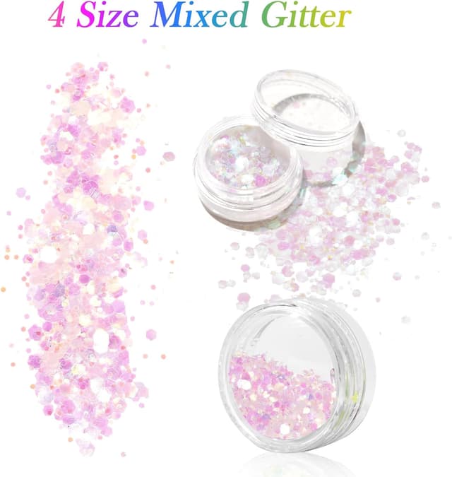 Detalle de AOOWU Paillettes Unghie: kit glitter in polvere olografico con 24 colori per DIY su unghie, viso e corpo