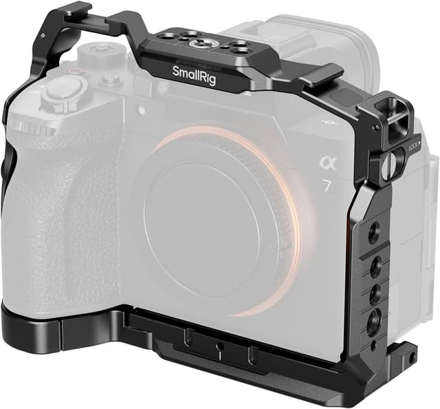 Detalle de SmallRig Alpha 7 V HawkLock Schnellwechselkäfig (6024) mit Arca/NATO, QD-Buchse und Cold Shoe