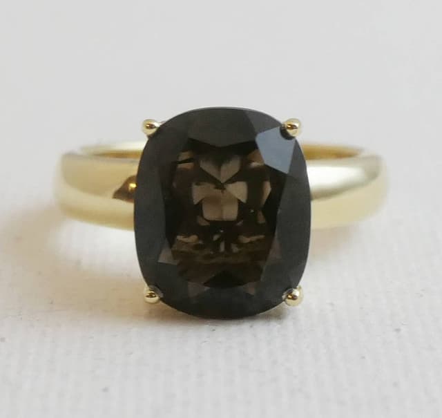 Detalle de Rauchquarz 10x12 mm vergoldeter Sterling-Silberring (925) mit Kissen-Schliff – Größe US 6 / Ø 16,5 mm
