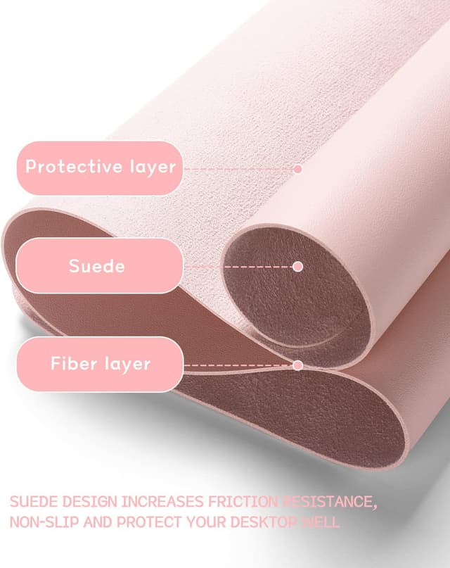 Detalle 2 de YSAGi Non-Slip Waterproof Desk Pad (120 x 60 cm) – Ultra-thin pink PVC leather desk protector