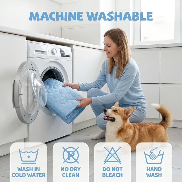 Detalle de Qoosea Tappetino rinfrescante per cani e gatti in seta di ghiaccio, 55 × 70 cm (blu)