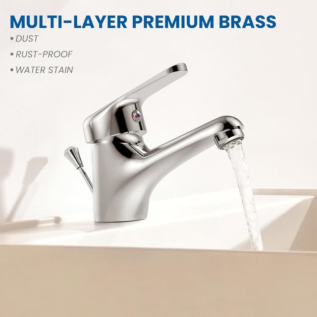 Detalle 2 de Rubinetto bagno lavabo AuraLum miscelatore monocomando in ottone cromato con scarico a saltarello