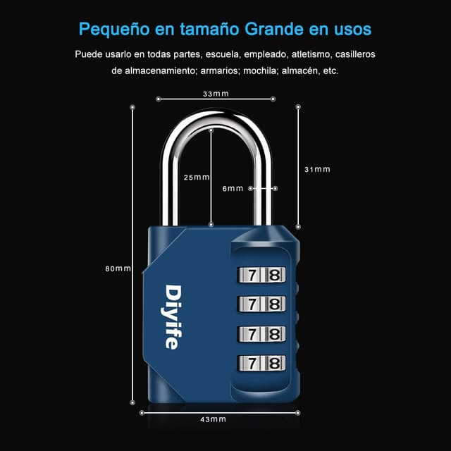 Detalle de Diyife Candado de combinación 4 dígitos 99 g