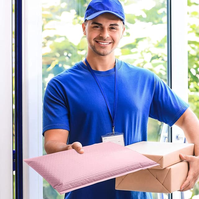 Detalle 2 de Switory 25 Pack Pale Pink Poly Bubble Mailers (26.7x38cm) – Self-seal padded polymailer envelopes
