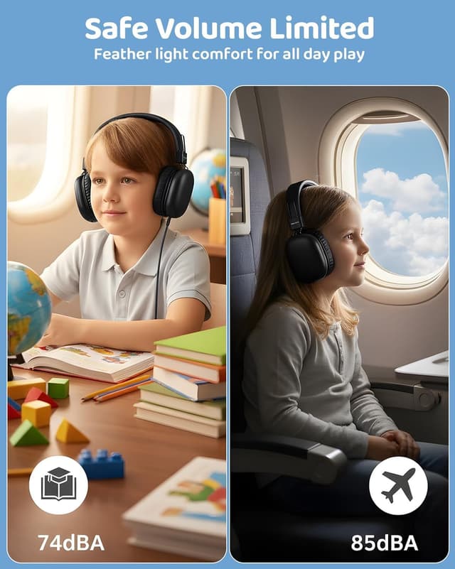 Detalle 2 de Awatrue Over-Ear Wireless Headphones for Kids (Bluetooth 5.4) with Microphone, 50H Playtime & Foldable Design