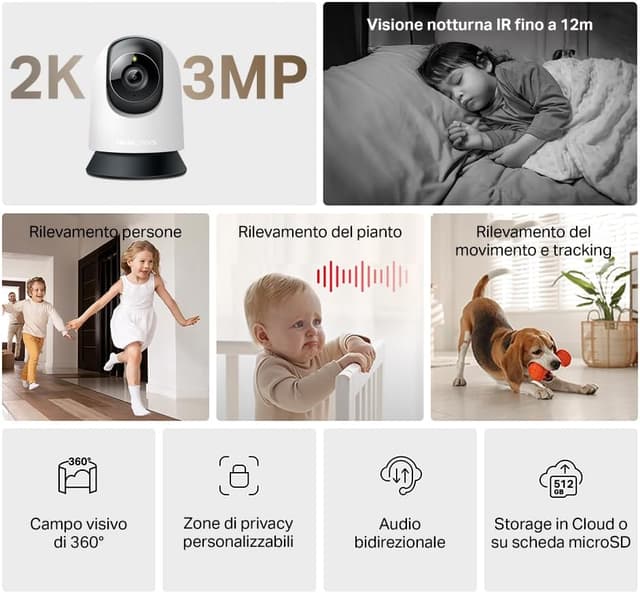 Detalle 2 de MERCUSYS MC210 Telecamera Wi‑Fi 3MP 2K con panoramica 360°