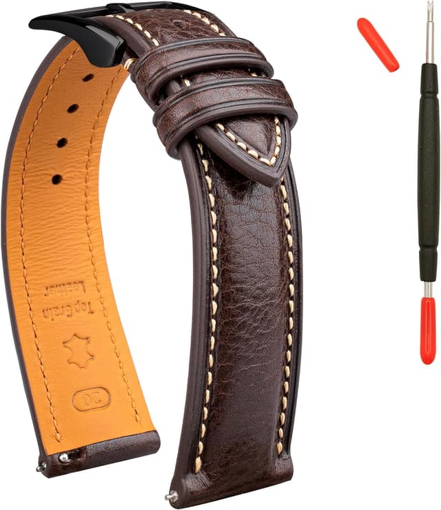 Detalle de Gomvadr pflanzlich gegerbtes Leder Uhrenarmband (Schnellspanner) – Ersatzband in 18/19/20/21/22 mm