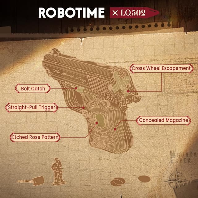 Detalle 2 de ROBOTIME Puzzle 3D in legno LQ502 da costruire, kit modellismo con elastici e bersagli