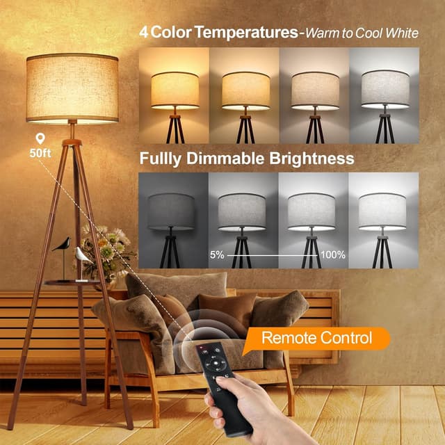 Thumbnail 1 de OUTON Solid Wooden Tripod Floor Lamp 810 lm