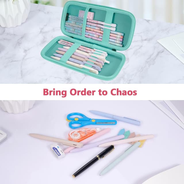 Detalle de FINPAC Federmäppchen aus hartem EVA (Glitzerndes Blau) – Stiftetasche für Büro, Schule & unterwegs