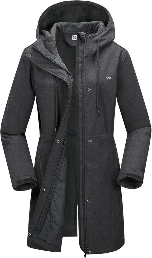 Detalle de 33,000ft women’s softshell jacket with hood — waterproof, windproof and fleece-lined long coat