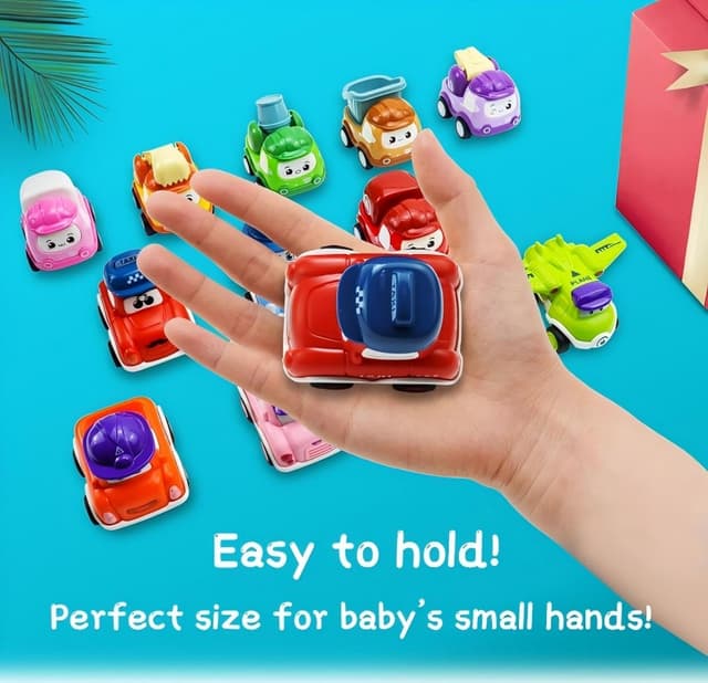 Detalle de 12-Piece Pull-Back Car Set for Toddlers (Ages 12–36 Months) — Bright Construction & Racing Vehicle Toys