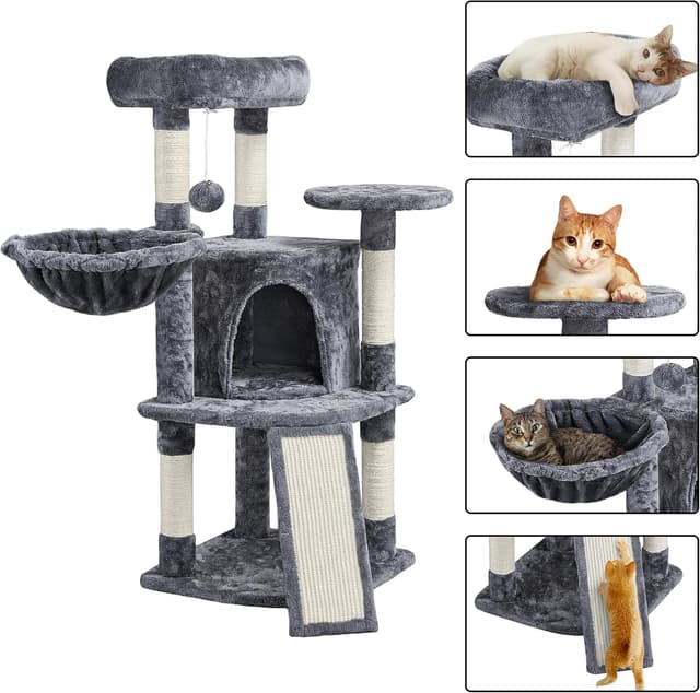 Detalle de Yaheetech Tiragraffi Albero per Gatti 107 cm con Condominio, Cestino e Posatoio, grigio scuro