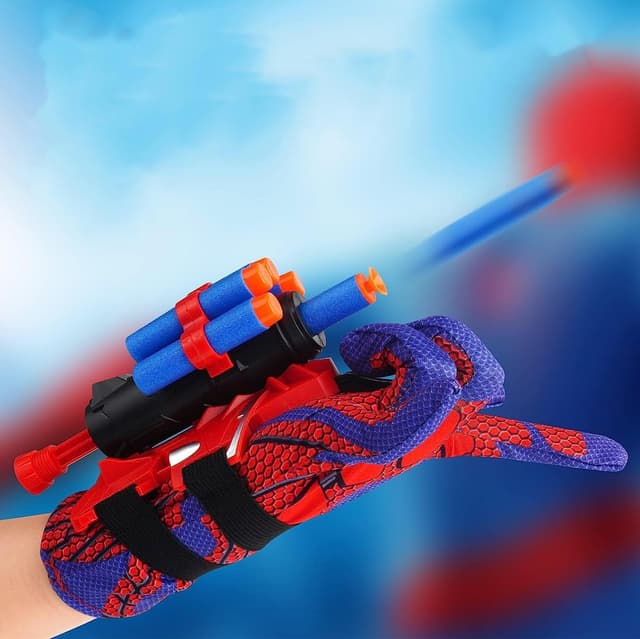 Detalle 2 de Spider Web Shooters Set (2-Pack) for Kids: Wrist Launcher Gloves, Suction Darts & Soft Bullets