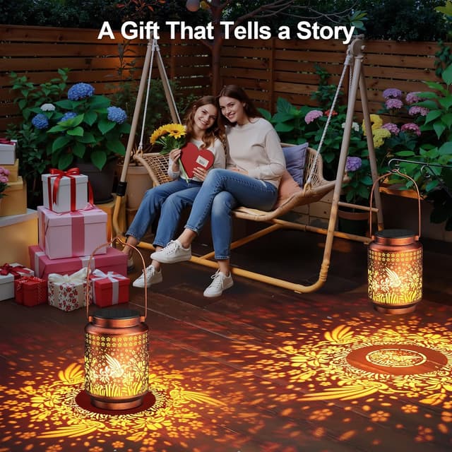 Detalle de BUCASA 2er-Set Kolibri-Solarlaternen für außen (hängend, Vintage-Look) mit warmweiß/kaltweiß