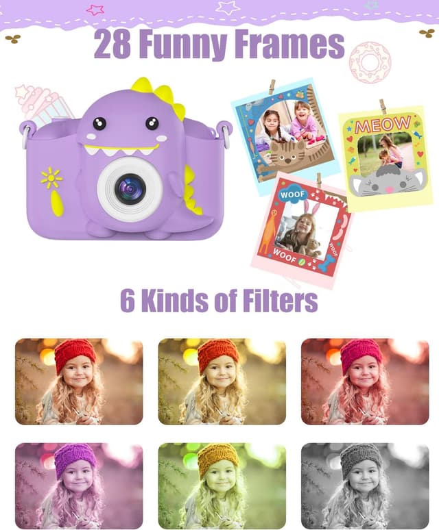 Detalle de Hangrui Kids Camera (20MP) with Dual Lens, 2-inch IPS Screen, 1080P Video and Shockproof Silicone Case (Purple)