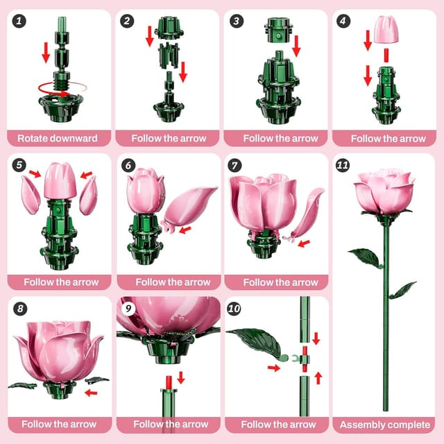 Detalle de XGSHJ Pink Rose Bouquet Building Set (12-Piece Botanical Collection) for Easter Baskets