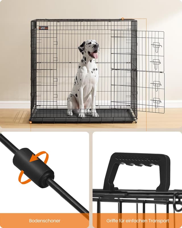 Thumbnail 6 de Feandrea Hundekäfig klappbar mit 2 Türen und ausziehbarer Kunststoffschale (122 x 74 x 114 cm, XXL) PPD050B01