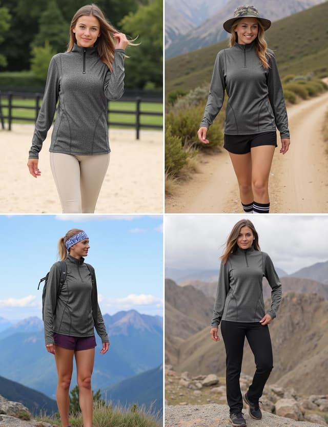 Detalle 2 de Terecey Tee Shirt Sport Femme à manches longues avec 1/4 zip pour running, fitness et salle