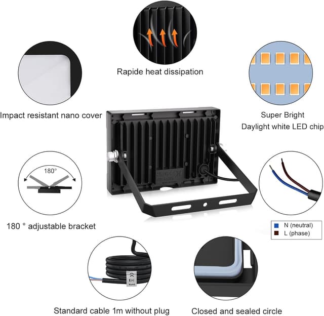 Thumbnail 5 de MEIKEE Coppia di faretti LED da esterno IP66 60W 5200 lm 2700K (2 pezzi)