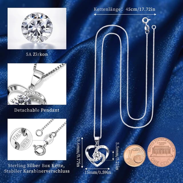 Detalle 2 de B.Catcher Halskette Damen Herzkette 45 cm